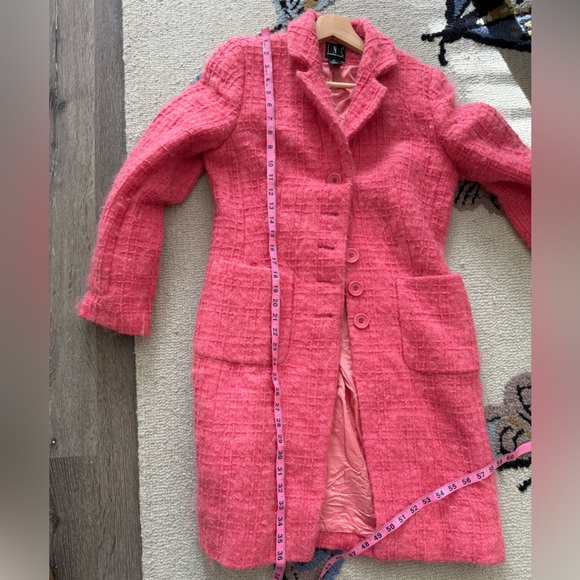 RARE Vintage Y2K Pink Mohair Wool Blend Long Coat - Picture 5 of 5